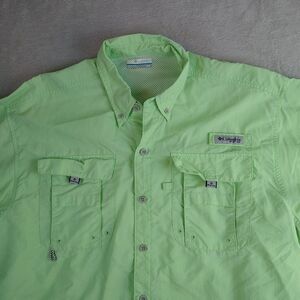 Columbia PFG Bahama II Short Sleeve Shirt Men's Medium Green Button Fishing